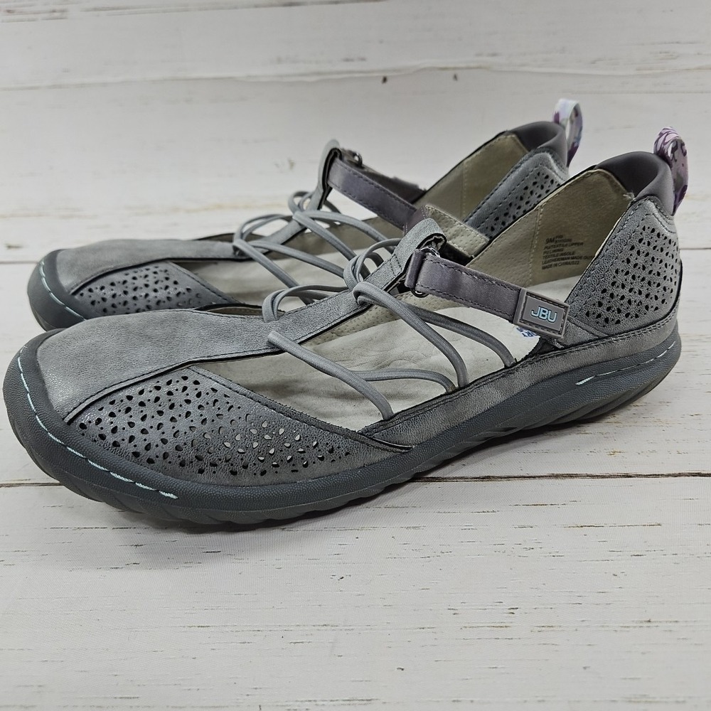 JBU By Jambu Fig Women 9 Gray T-Strap Flat Leather Casual‎ Comfort Shoe Sandal